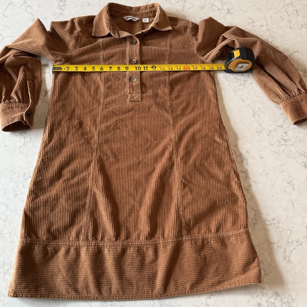 Lands End Women's XS (2-4) Tan Wide Wale Corduroy Collared Shirt Dress Pockets - Picture 8 of 12